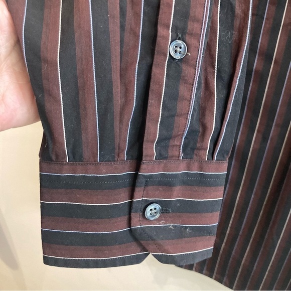 CLUB MONACO SZ L BUTTON UP BLACK BROWN 100% COTTON SHIRT - Picture 7 of 12